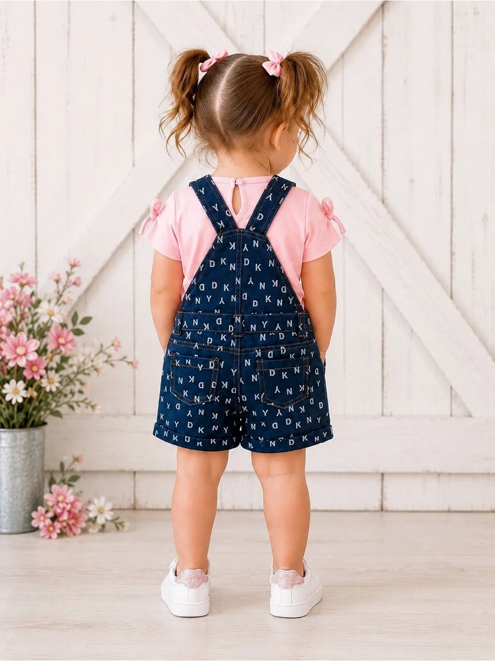 NWT DKNY Baby Girl Denim Shortall Set Pink 24M 2-Piece Outfit